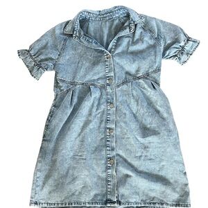 Light Wash Denim Mini Button Down Dress Cowgirl Jean Dress Sz Smal EUC